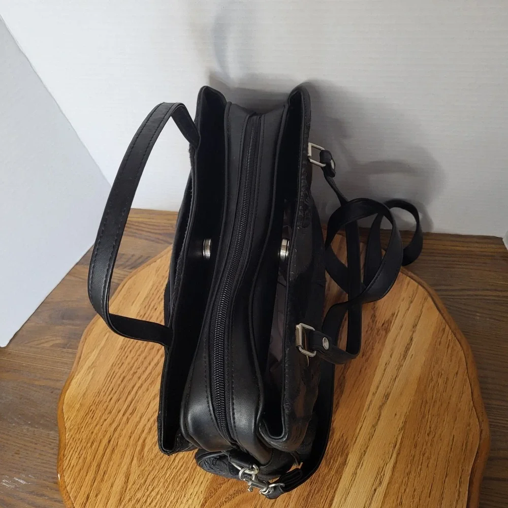 VTG Black Leather Patchwork Purse Shoulder Bag Handbag Hippie‎ Boho
